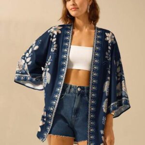 CAJUNI Pareo femme imprimé fleuri tropical style boho, coupe ample et décontractée
