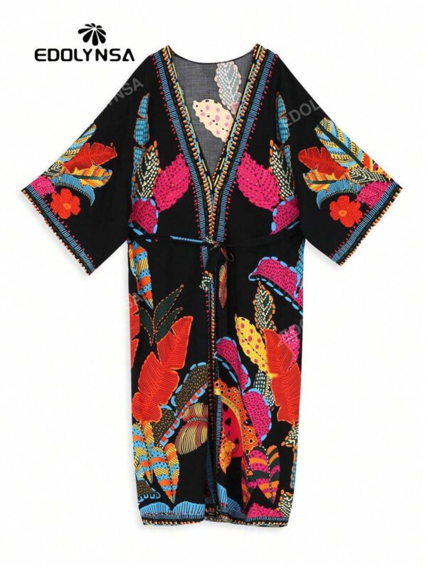 Robe de chambre kimono à imprimé tropical pour les vacances d'été – Image 2
