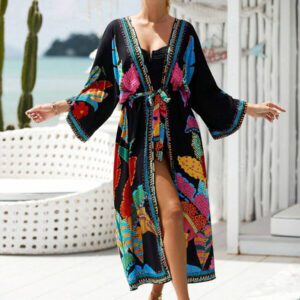 Robe de chambre kimono à imprimé tropical pour les vacances d'été