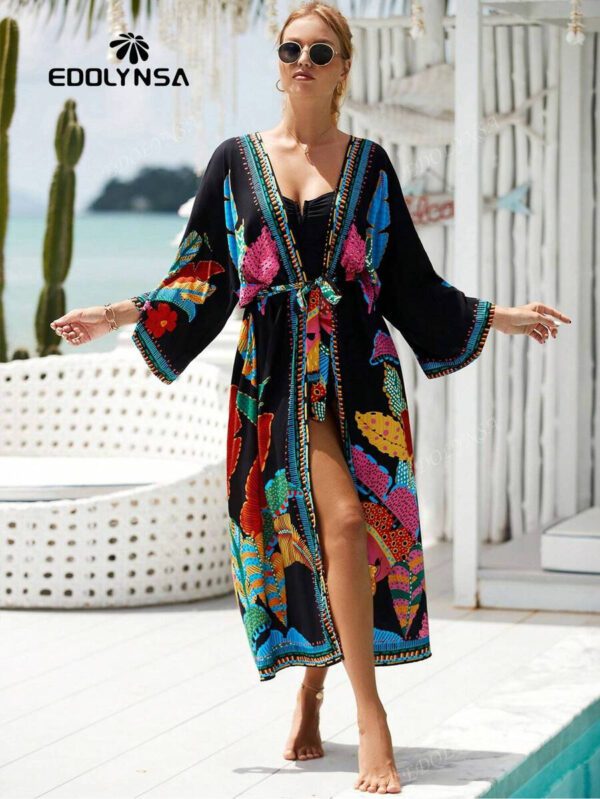 Robe de chambre kimono à imprimé tropical pour les vacances d'été – Image 6