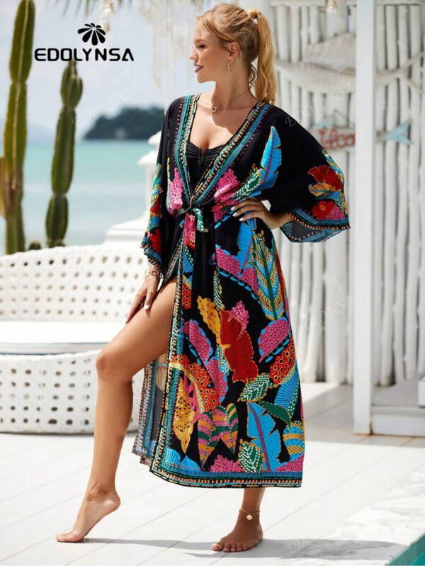 Robe de chambre kimono à imprimé tropical pour les vacances d'été – Image 7