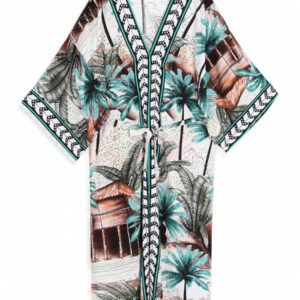 Robe de chambre kimono à imprimé tropical pour les vacances d'été