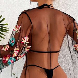 SHEIN Swim Kimono Brodé Fleur En Tulle