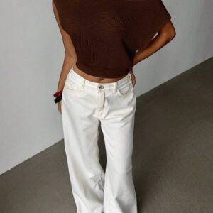 Nouveau top asymétrique à épaule rayée à ourlet asymétrique, décontracté et polyvalent, design mettant en valeur la silhouette en abricot