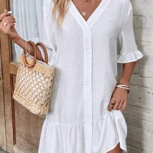 EMERY ROSE Kimono d'été avec manches à volants, ourlet à volants et boutons devant