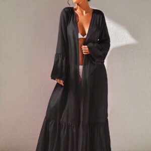SHEIN Swim Kimono Manches Évasées À Volants Ceinturé