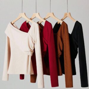BizChic Été 2025 Nouveau T-shirt décontracté ajusté asymétrique pour femmes, convient pour le travail, les déplacements quotidiens, les tenues élégantes de villégiature, les invités de mariage, les festivals de musique, les brunchs, les voyages en aéroport, le style vintage des années 90