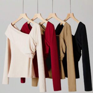 BizChic Été 2025 Nouveau T-shirt décontracté ajusté asymétrique pour femmes, convient pour le travail, les déplacements quotidiens, les tenues élégantes de villégiature, les invités de mariage, les festivals de musique, les brunchs, les voyages en aéroport, le style vintage des années 90