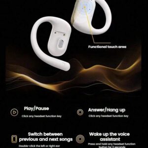 Lenovo Écouteurs Bluetooth open-ear EA340, convenant aux sports, course, jeux, musique, compatibles avec les téléphones Apple, Huawei, Xiaomi, Bluetooth 5.4 avec une longue autonomie et une faible latence, couleur noire