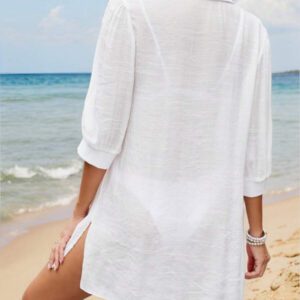 Swim Lushoire Chemise femme à manches courtes, couvre-tout ouvert pour la plage, protection solaire légère, vacances à la plage
