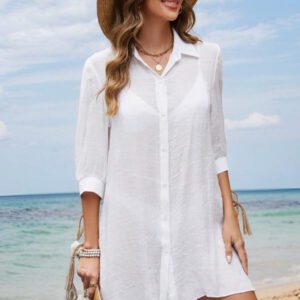 Swim Lushoire Chemise femme à manches courtes, couvre-tout ouvert pour la plage, protection solaire légère, vacances à la plage