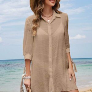 Swim Lushoire Chemise femme à manches courtes, couvre-tout ouvert pour la plage, protection solaire légère, vacances à la plage