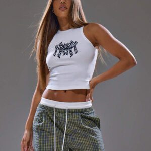 MUSERA Débardeur ajusté à col rond avec imprimé graphique, streetwear Y2K, look cool et mignon, décontracté, idéal pour la rentrée scolaire en automne
