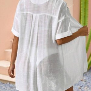 LanaWest Femmes Kimono simple de couleur unie à manches courtes, cache-maillot de plage d'été long