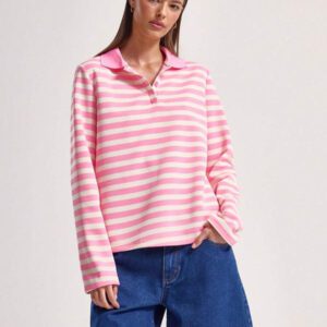 MUSERA T-shirt ample à col polo rayé à manches longues, style de rue, tenues pour les vacances de printemps et l'aéroport, t-shirts imprimés