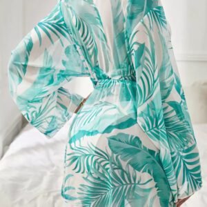 Kimono à imprimé tropical à cordon