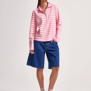 MUSERA T-shirt ample à col polo rayé à manches longues, style de rue, tenues pour les vacances de printemps et l'aéroport, t-shirts imprimés
