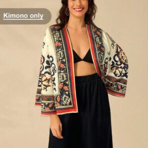 CAJUNI Kimono style décontracté et bohème à manches longues avec imprimé de totems nationaux pour femmes, parfait pour les vacances