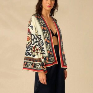 CAJUNI Kimono style décontracté et bohème à manches longues avec imprimé de totems nationaux pour femmes, parfait pour les vacances