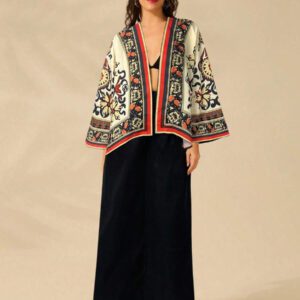 CAJUNI Kimono style décontracté et bohème à manches longues avec imprimé de totems nationaux pour femmes, parfait pour les vacances