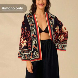 CAJUNI Kimono style décontracté et bohème à manches longues avec imprimé de totems nationaux pour femmes, parfait pour les vacances