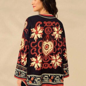 CAJUNI Kimono style décontracté et bohème à manches longues avec imprimé de totems nationaux pour femmes, parfait pour les vacances