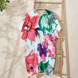 Swim Lushoire Kimono cardigan casual polyvalent à manches courtes avec imprimé rétro sur toute la surface
