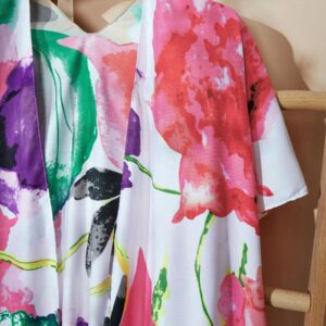 Swim Lushoire Kimono cardigan casual polyvalent à manches courtes avec imprimé rétro sur toute la surface