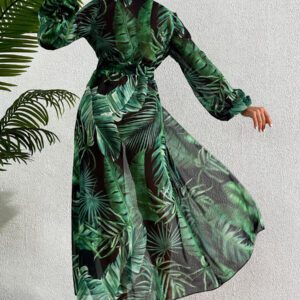 SHEIN Swim Kimono à imprimé tropical à nœud