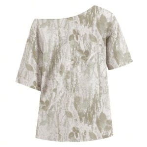 SHEIN T-shirt décontracté à épaules obliques et motif lettre à la mode pour femme