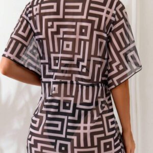 Swim Lushoire Kimono de plage imprimé de rayures géométriques pour femmes Swim Lushore, couvre-tout pour vacances