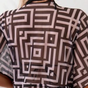 Swim Lushoire Kimono de plage imprimé de rayures géométriques pour femmes Swim Lushore, couvre-tout pour vacances
