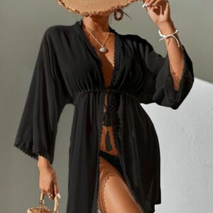 SHEIN Swim Kimono en dentelle à nœud