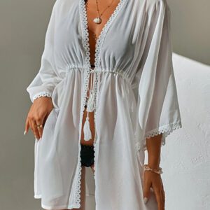 SHEIN Swim Kimono en dentelle à nœud