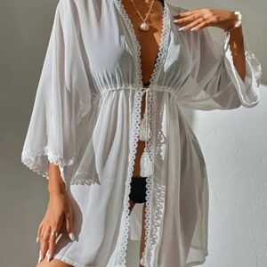 SHEIN Swim Kimono en dentelle à nœud