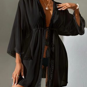 SHEIN Swim Kimono en dentelle à nœud