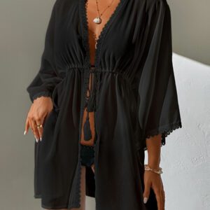SHEIN Swim Kimono en dentelle à nœud