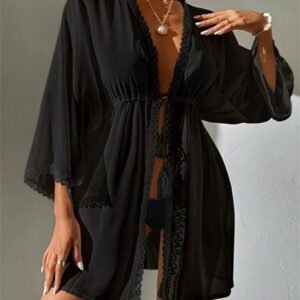 SHEIN Swim Kimono en dentelle à nœud