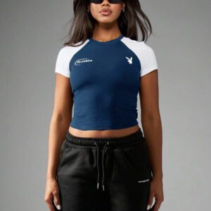 Missguided x Playboy Crop top style raglan de type t-shirt bébé, mode Y2K avec logo de lapin. T-shirt ajusté à manches courtes, vêtement essentiel pour festival d'été