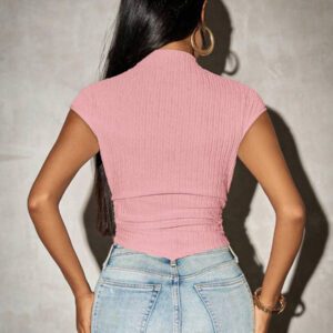 SHEIN SXY T-shirt en maille à ourlet asymétrique de couleur unie pour femmes, printemps