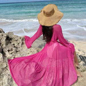 Swim Vcay Kimono à ourlet ondulé à volants manches évasées