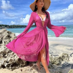 Swim Vcay Kimono à ourlet ondulé à volants manches évasées