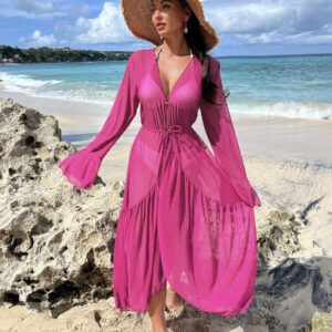 Swim Vcay Kimono à ourlet ondulé à volants manches évasées