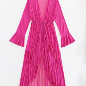 Swim Vcay Kimono à ourlet ondulé à volants manches évasées
