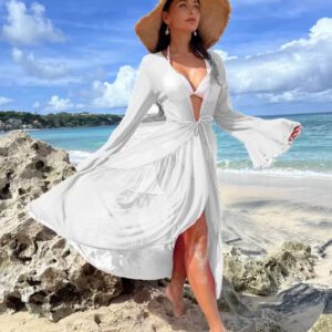 Swim Vcay Kimono à ourlet ondulé à volants manches évasées