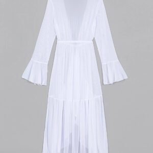Swim Vcay Kimono à ourlet ondulé à volants manches évasées
