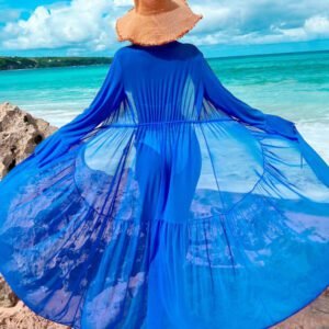 Swim Vcay Kimono à ourlet ondulé à volants manches évasées