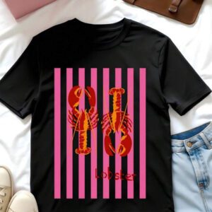 T-shirt graphique à col rond et manches courtes avec imprimé homard, style minimaliste pour un port quotidien. Vêtements d'automne pour femmes, vêtements de rentrée, vêtements scolaires, vêtements Y2K pour femmes, t-shirts graphiques pour femmes, tout blanc
