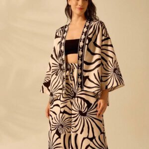 CAJUNI Kimono court couvrant à manches lanternes, imprimé bohème, casual d'été et vacances, style tropical de plage