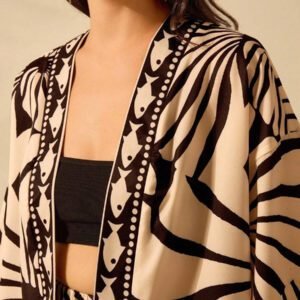 CAJUNI Kimono court couvrant à manches lanternes, imprimé bohème, casual d'été et vacances, style tropical de plage
